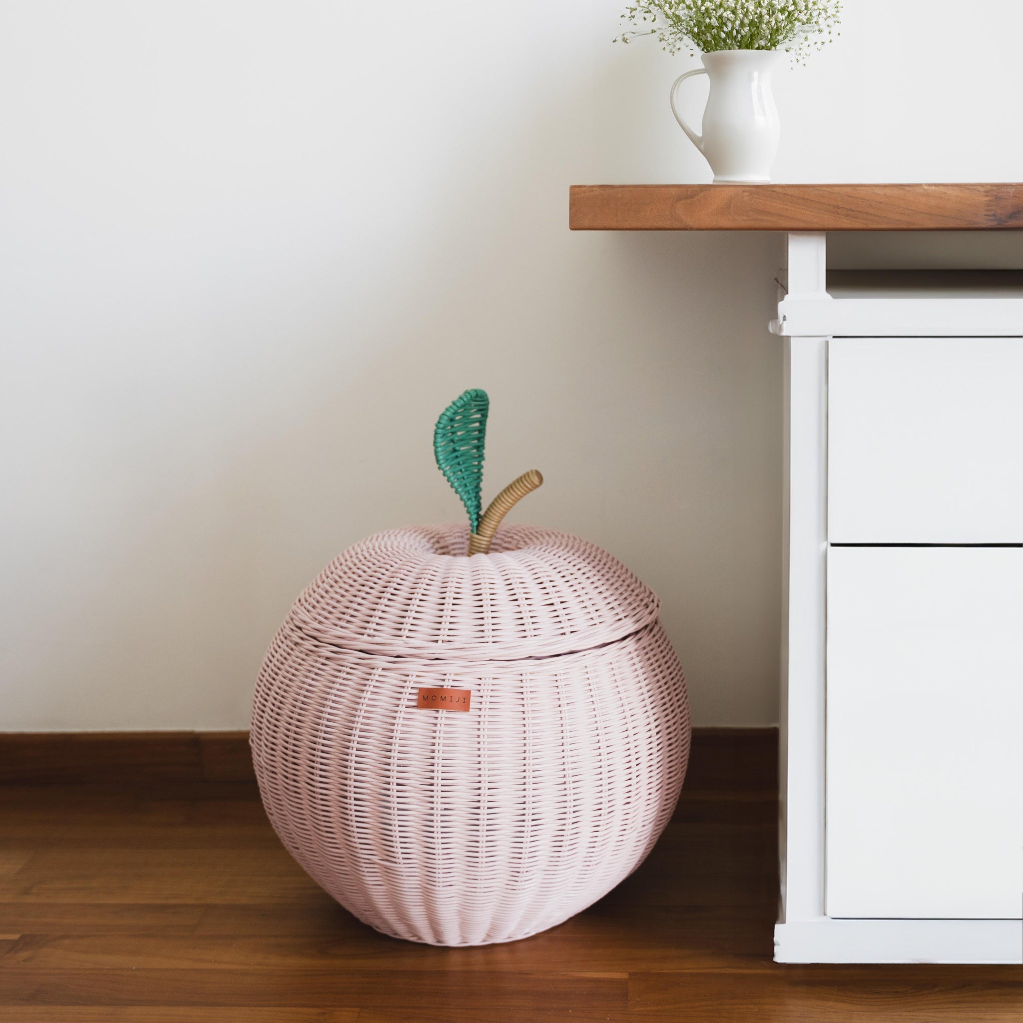Apple Rattan Storage Basket Pink - Large main image 1