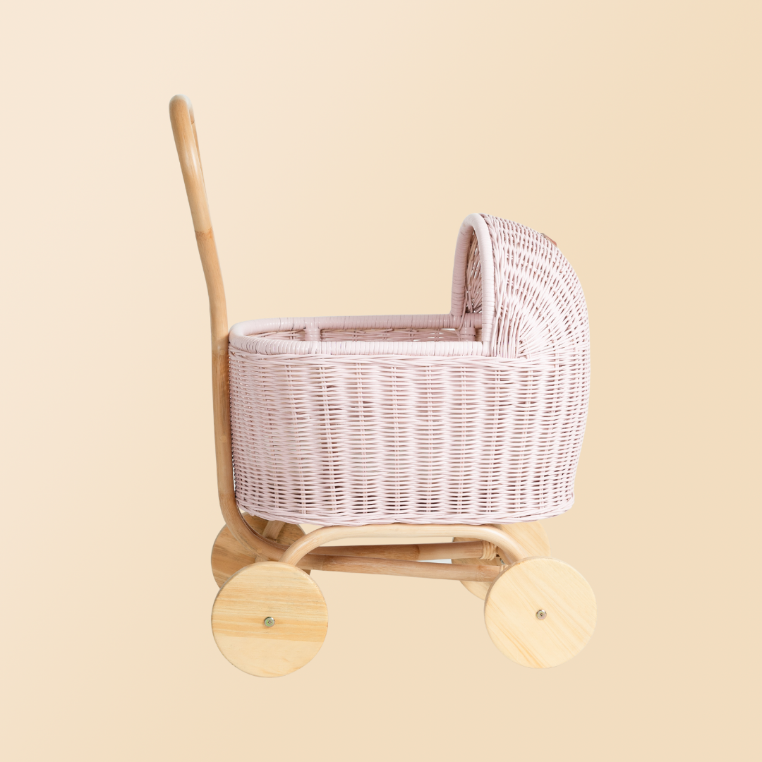 Kereta Dorong Boneka Rotan Colette - Merah Muda