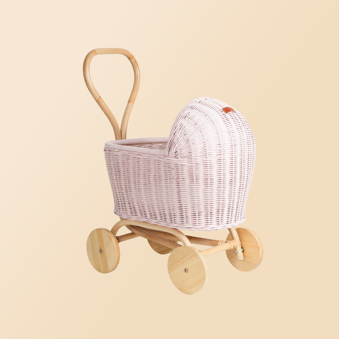Kereta Dorong Boneka Rotan Colette - Merah Muda