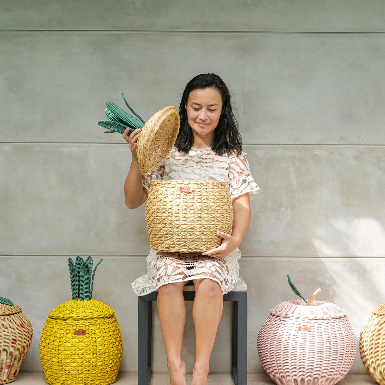 Pineapple Storage Basket Medium - Natural