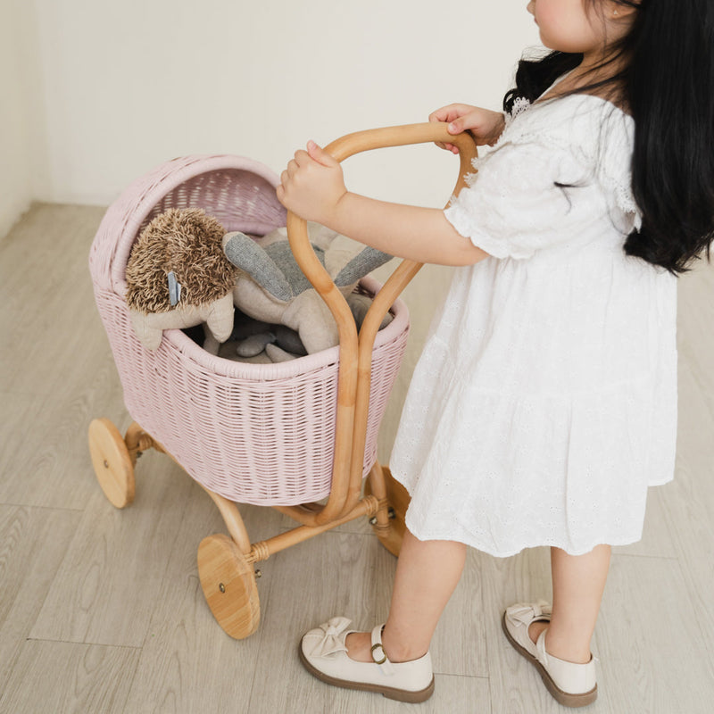 Kereta Dorong Boneka Rotan Colette - Merah Muda