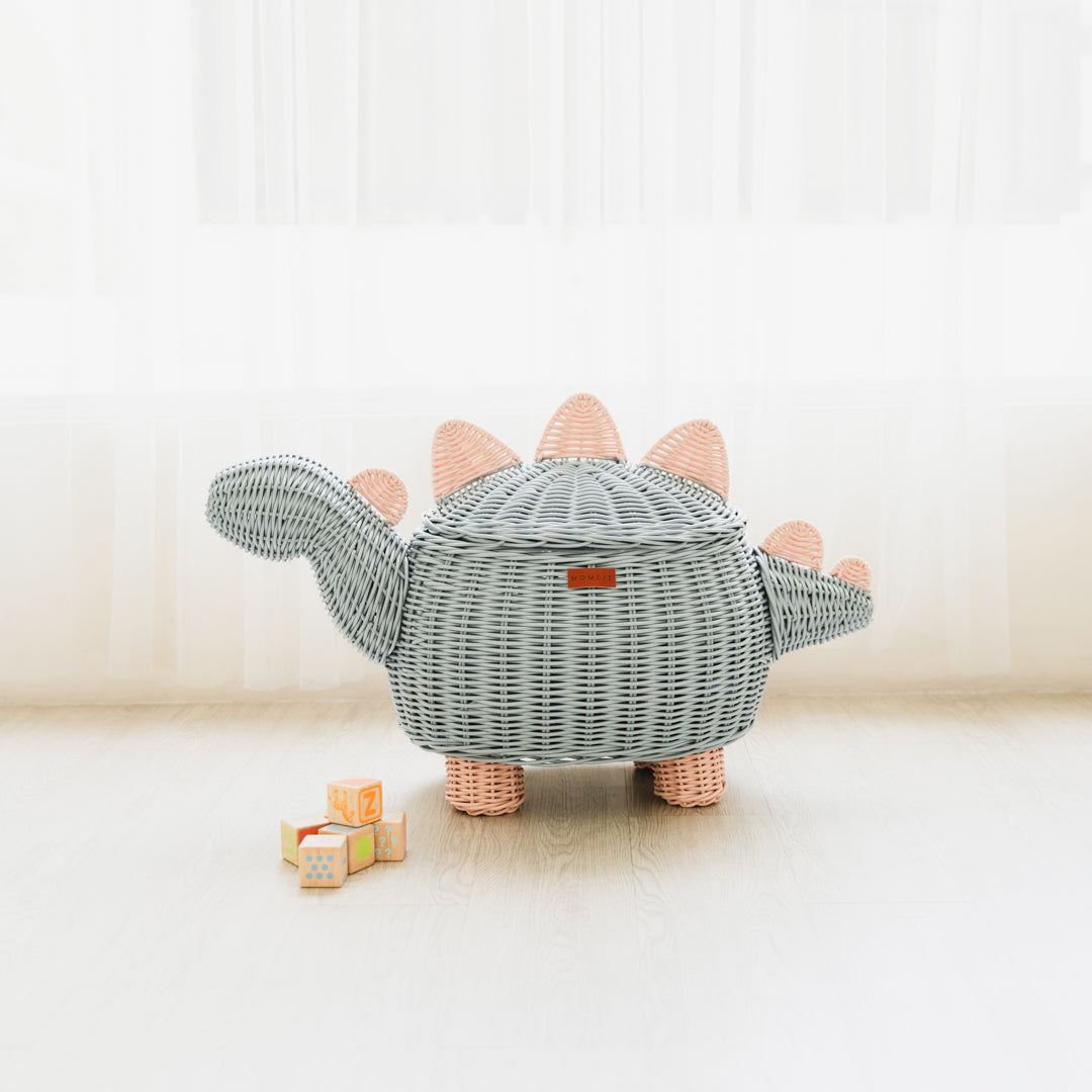 Bakul Penyimpanan Dinosaur - Biru/Merah Jambu Pastel