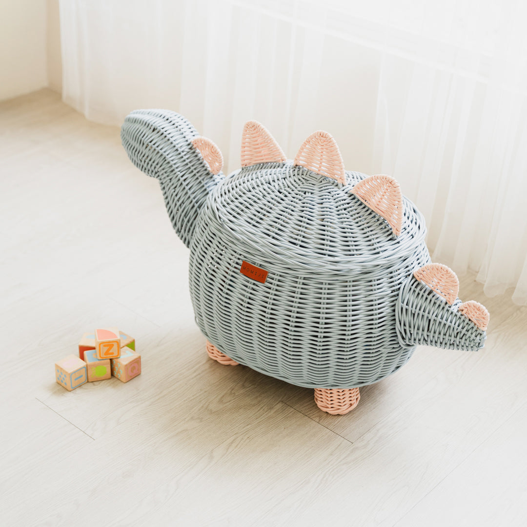 Bakul Penyimpanan Dinosaur - Biru/Merah Jambu Pastel