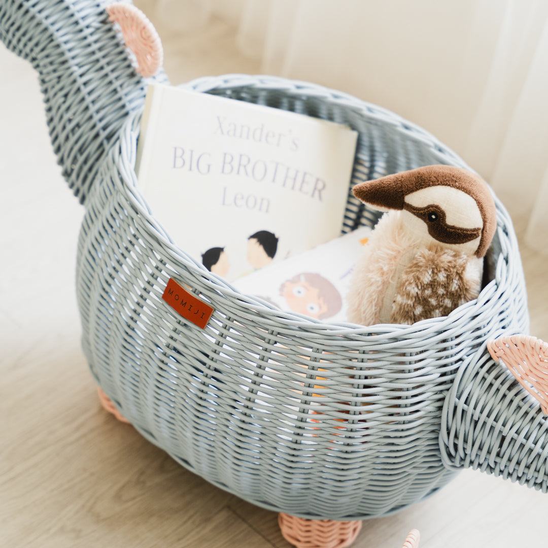 Bakul Penyimpanan Dinosaur - Biru/Merah Jambu Pastel