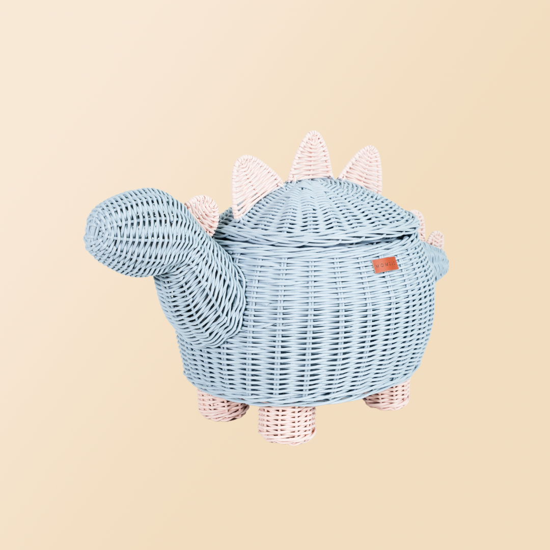 Bakul Penyimpanan Dinosaur - Biru/Merah Jambu Pastel