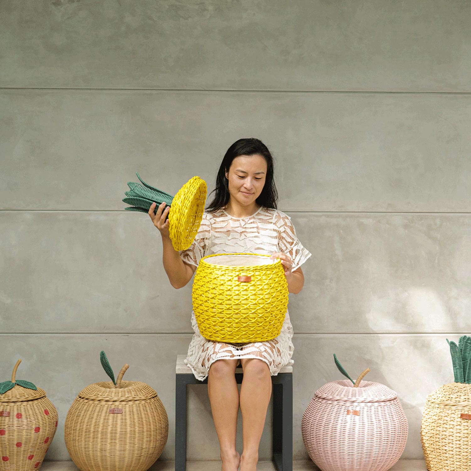 Pineapple Storage Basket Medium - Yellow