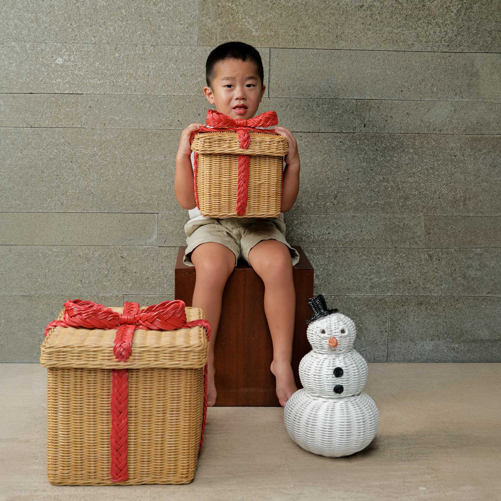 Snowman 3 Tier Rattan Basket